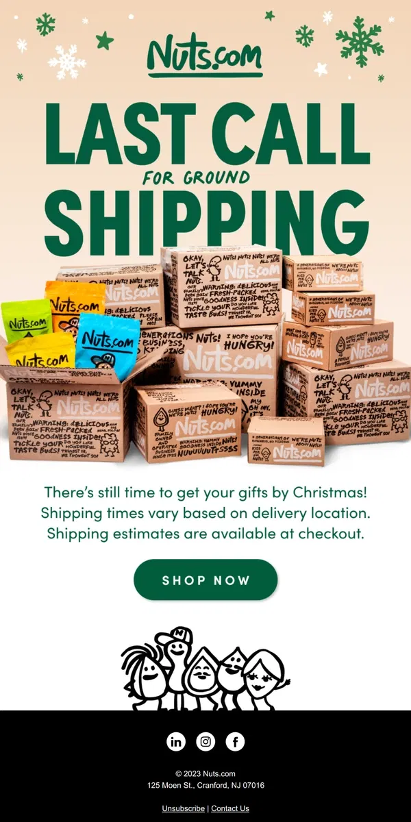 Email from Nuts.com. It's Not Too Late To Get Your Gifts 📢