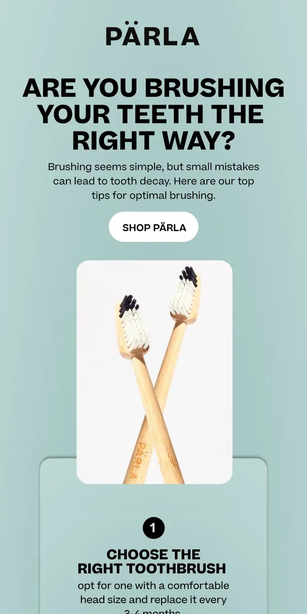 Email from PÄRLA. Brushing mistakes to avoid