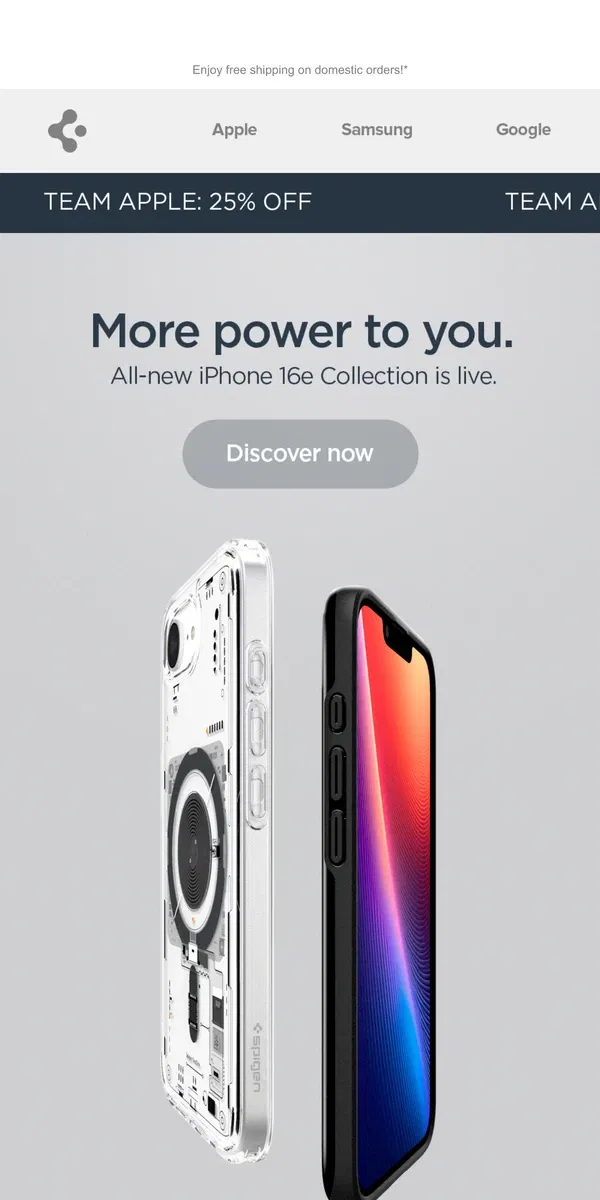 Email from Spigen. Surprise: New iPhone 16e is here