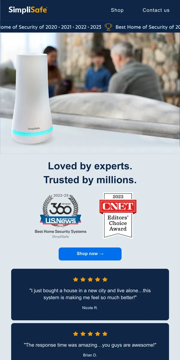 Email from SimpliSafe. Trusted by experts. Loved by customers.