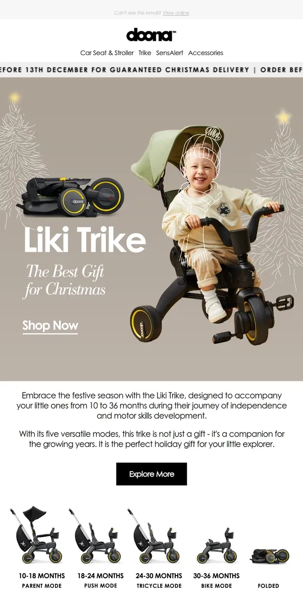 Email from Doona. 'Tis the season to roll in style with Liki 😎