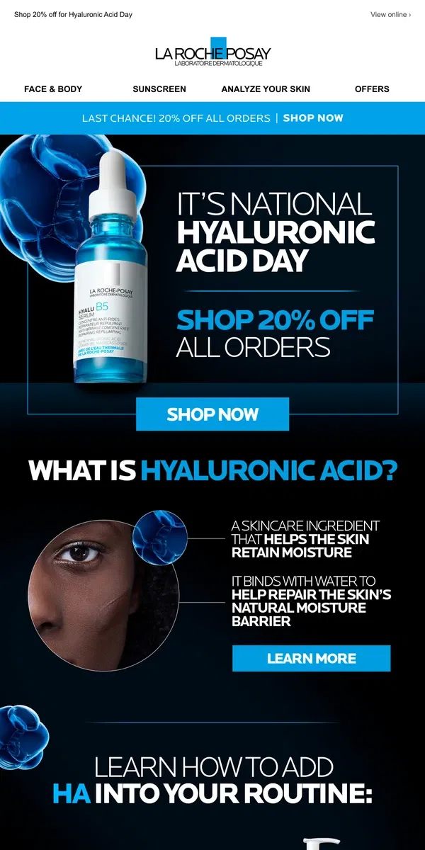 Email from La Roche-Posay. LAST CHANCE | SHOP 20% OFF!