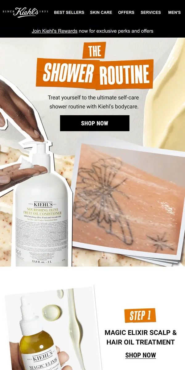 Email from Kiehl's. The ULTIMATE Shower Routine 🫧🧼