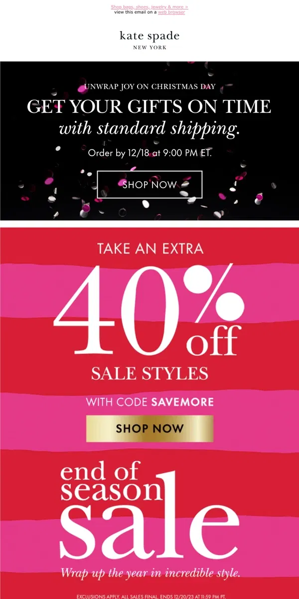 Email from Kate Spade. These sale styles are now an extra 40% off!