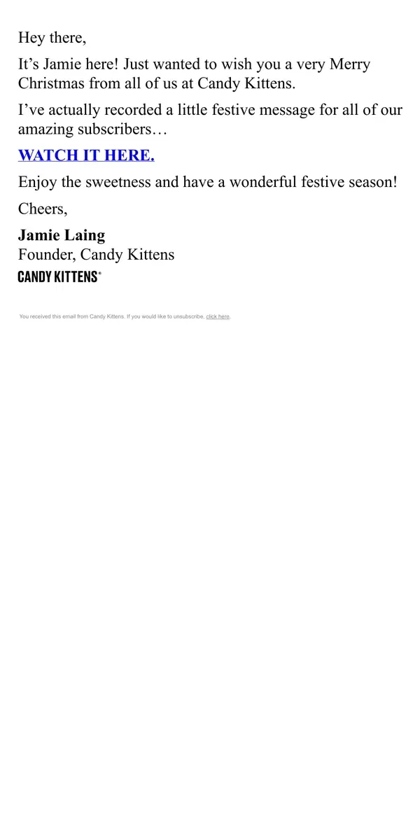 Email from Candy Kittens. A Christmas message from Jamie 🎄