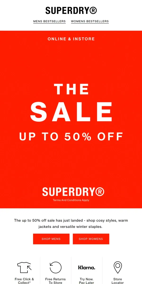 Email from Superdry. Starting Now: Up To 50% Off