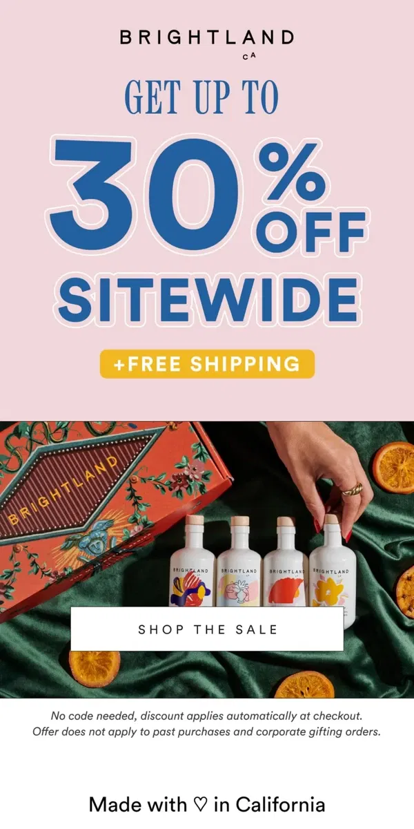 Email from Brightland. Up to 30% off sitewide ends tomorrow!