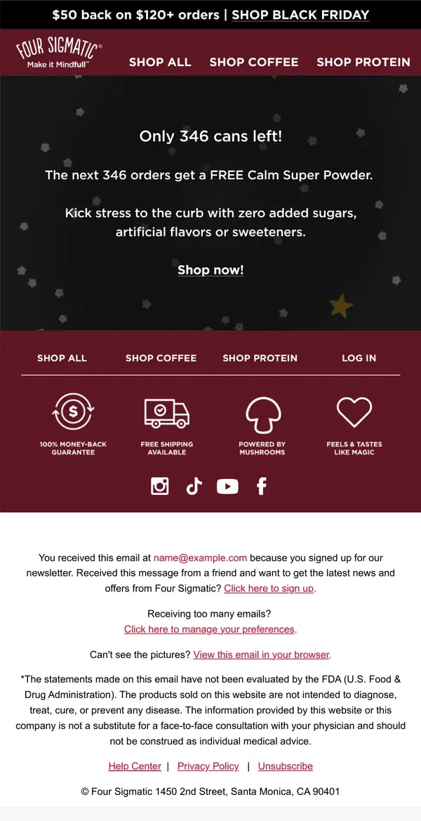 Email from Four Sigmatic. Only 346 freebies left!