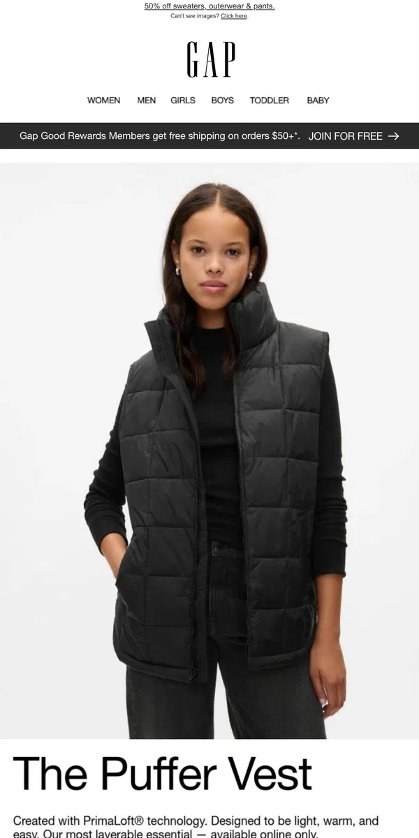 Email from GAP. Puffer vest season