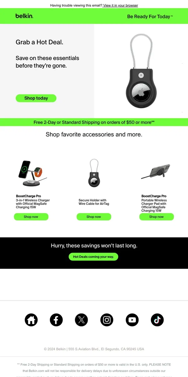 Email from Belkin. Is It hot in here or is It just these deals? 🔥