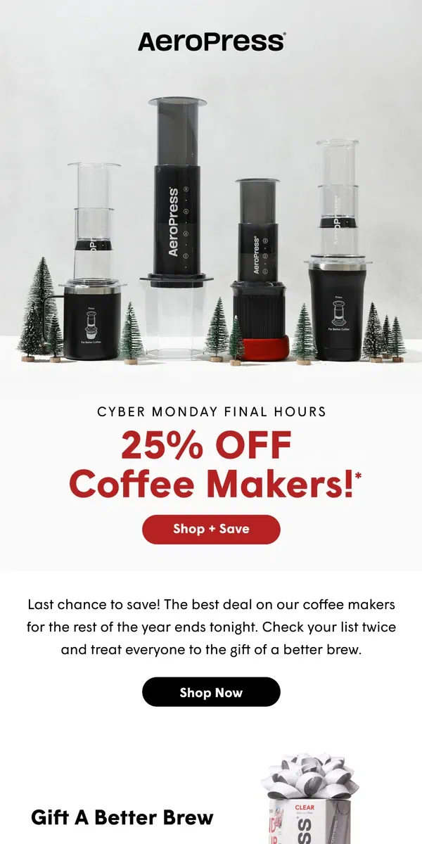 Email from AeroPress. Final Hours to Save 25%