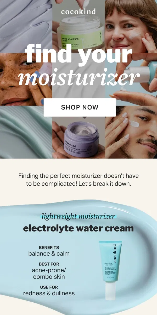 Email from cocokind. meet your moisture match 💧