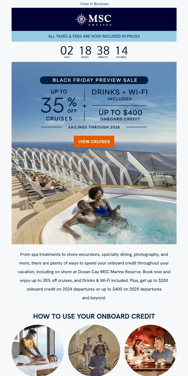 Email from MSC Cruises. Our Black Friday Preview Sale Ends Soon!