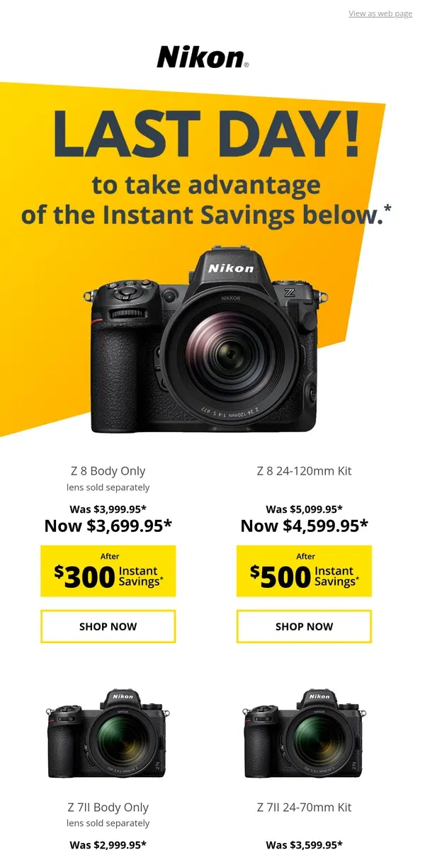 Email from Nikon. Sale Ends Today