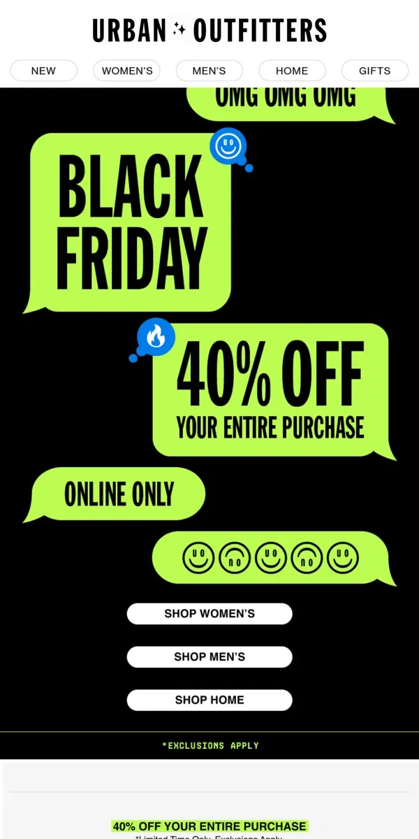 Email from Urban Outfitters. Black Friday: 40% OFF starts now!