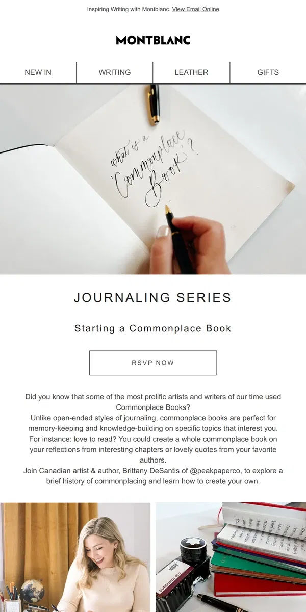 Email from Montblanc. You're invited to an exclusive calligraphy class!