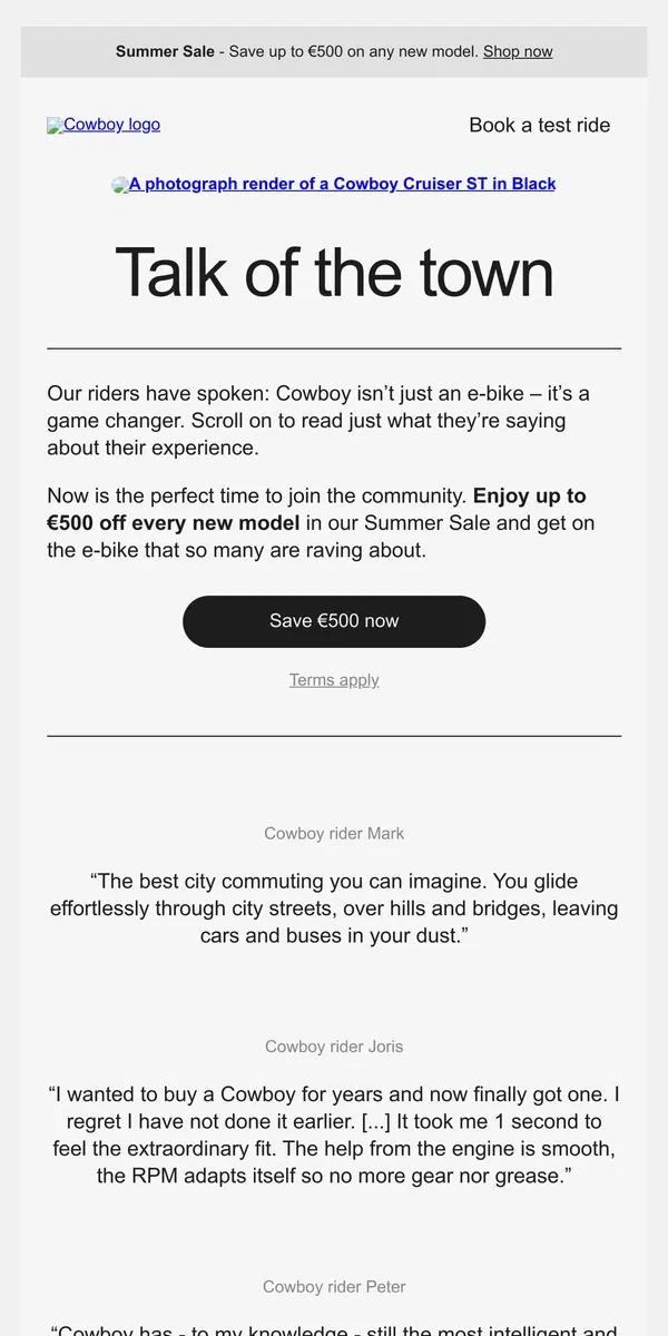 Email from Cowboy. Why riders love Cowboy