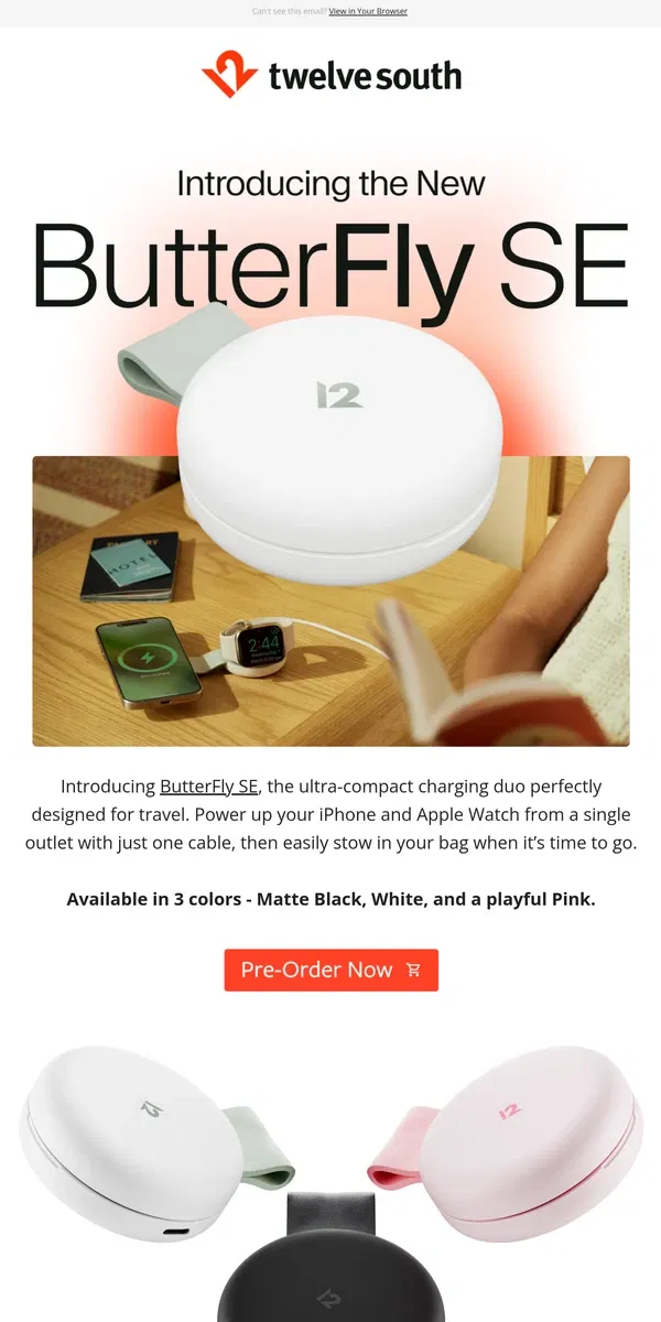 Email from Twelve South. New must-have travel charger - now in 3 new colors!