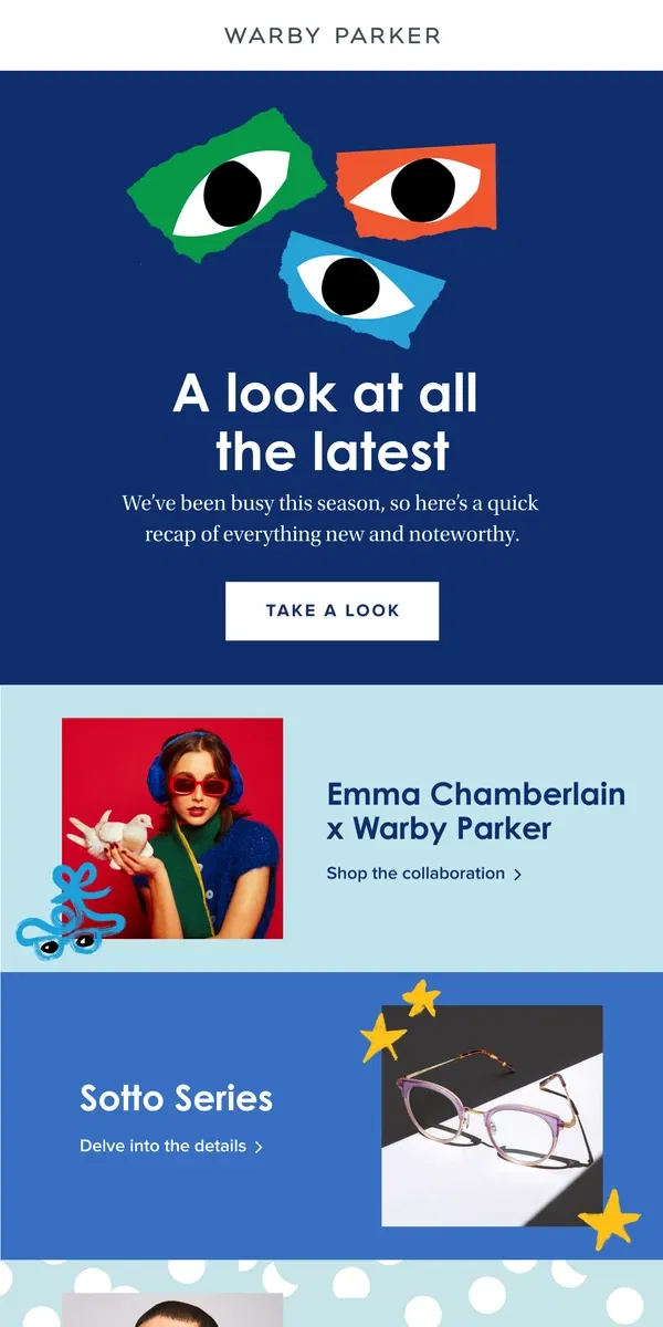 Email from Warby Parker. Seasonal status update