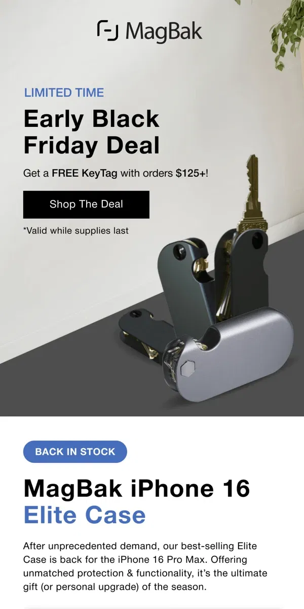 Email from MagBak. Early Black Friday Deal: FREE KeyTag with Purchase! 🔑