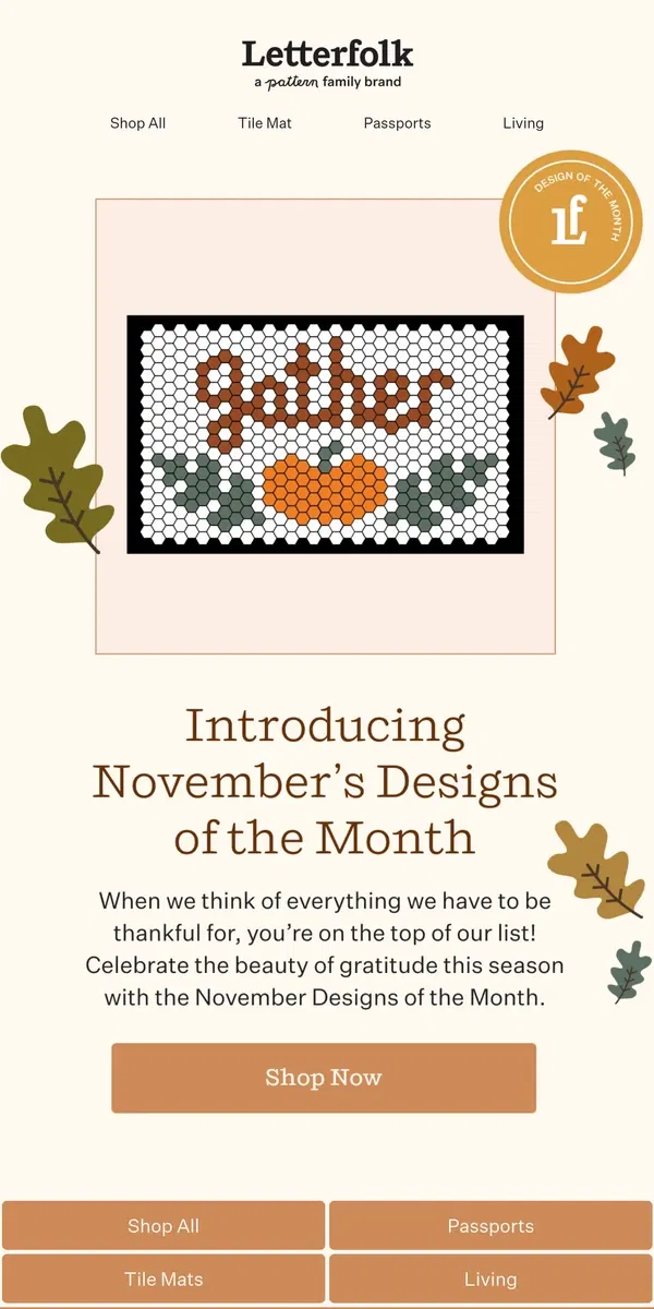 Email from Letterfolk. The November Designs of the Month are here 🤗