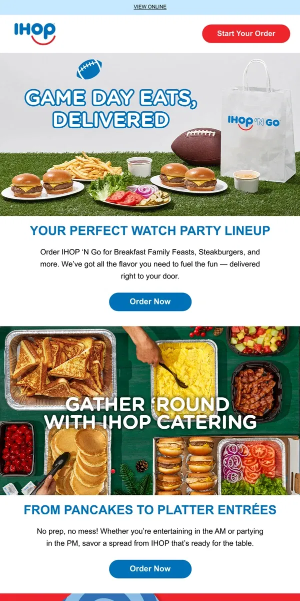 Email from IHOP. Tackle Your Tailgate with IHOP