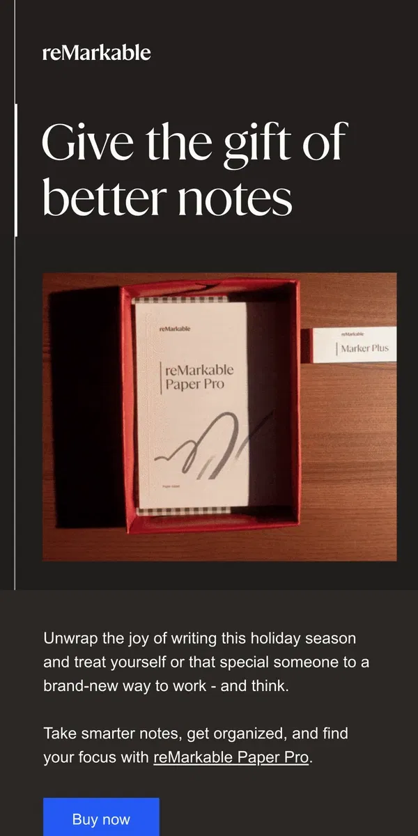 Email from reMarkable. Give the gift of better notes