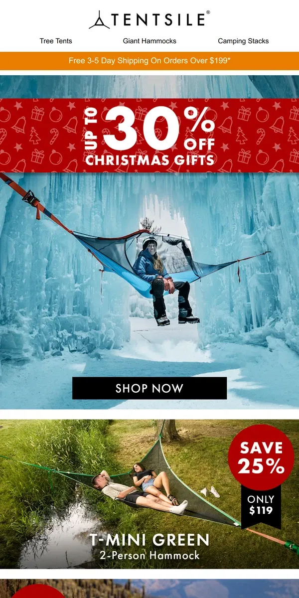 Email from Tentsile. Save On Christmas Gifts 🌲