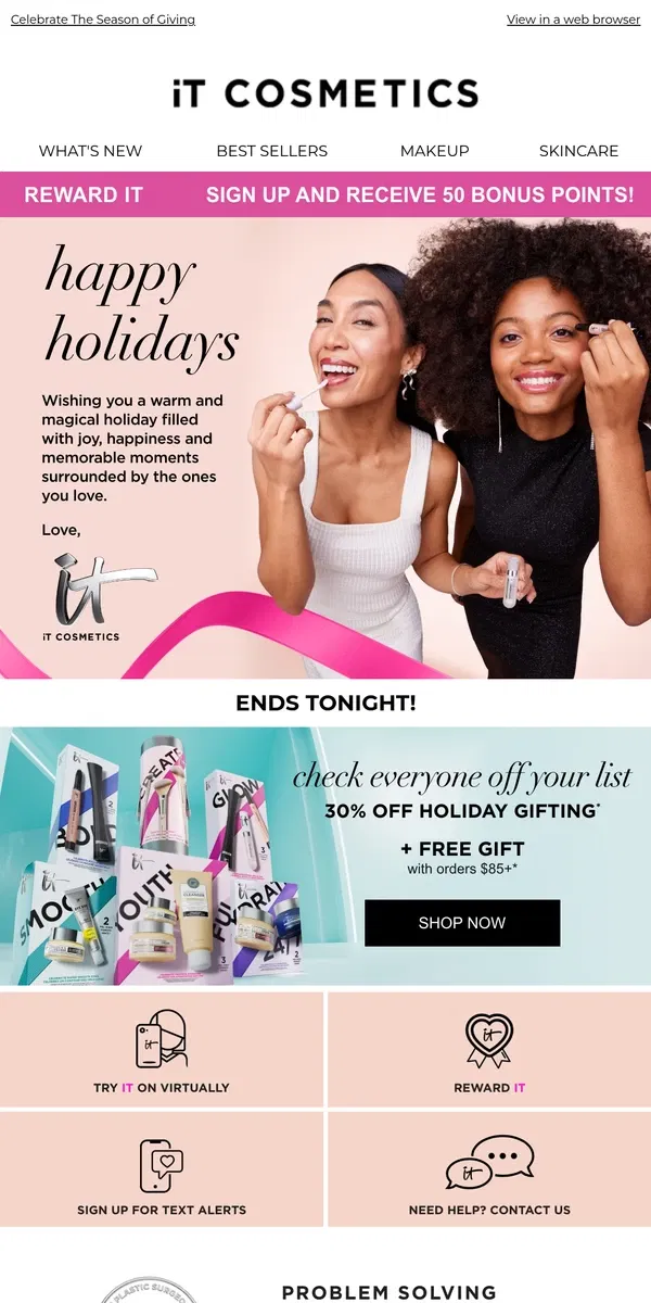 Email from IT Cosmetics. Happy Holidays from IT