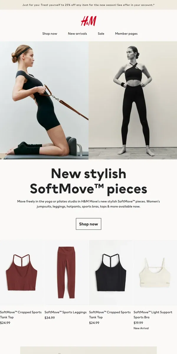 Email from H&M. New yoga and pilates drop