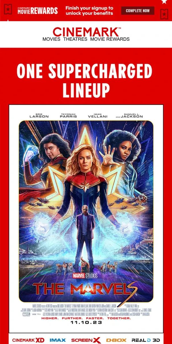 Email from Cinemark. Catch stellar heroes and great villains in November