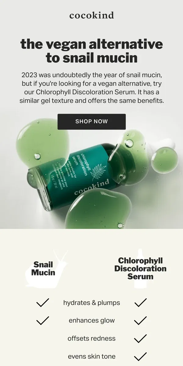 Email from cocokind. Vegan snail mucin? 🐌