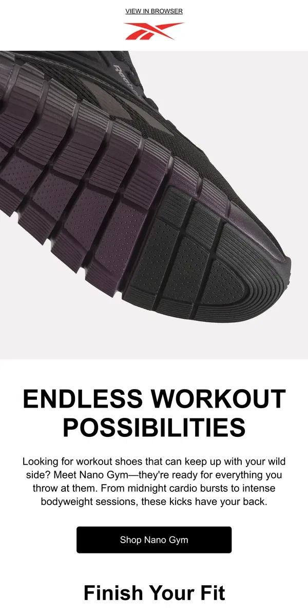 Email from Reebok. Meet your all-in-one fitness shoe