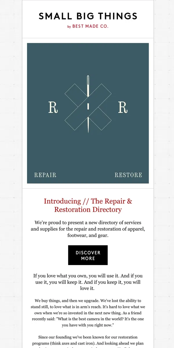 Email from Best Made Co.. The Repair & Restoration Directory 🪡