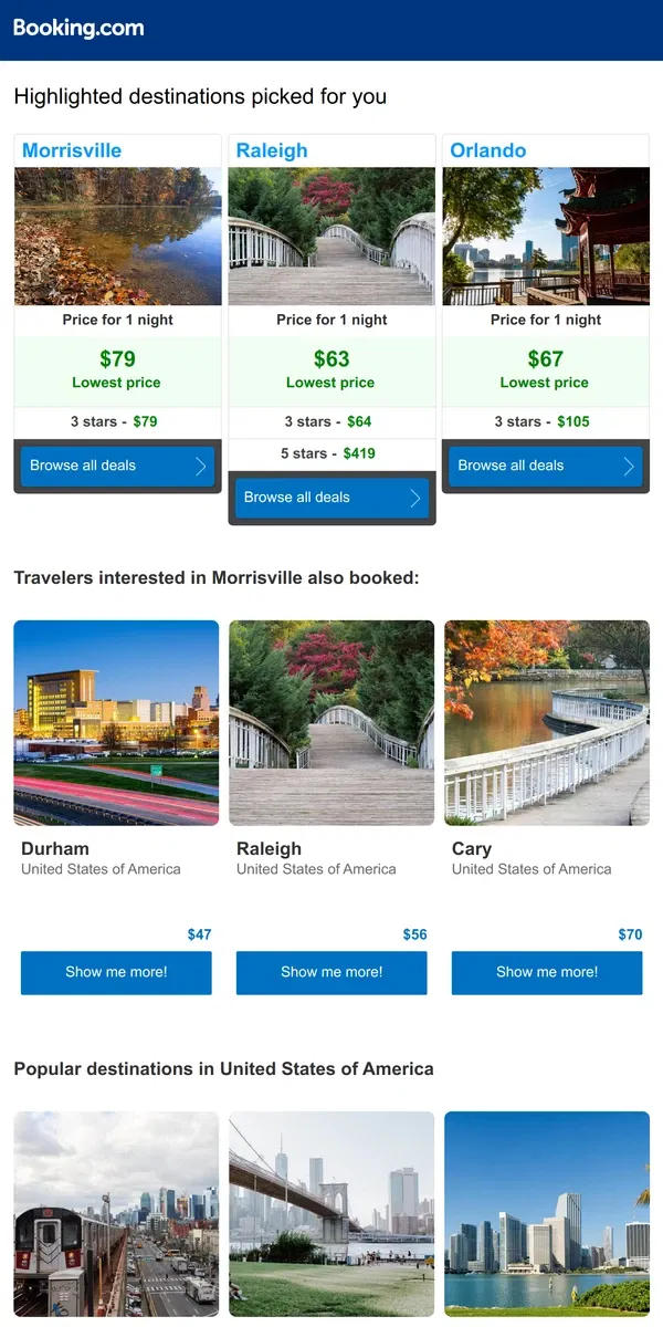 Email from Booking.com. Find the best prices for Morrisville, Raleigh, and more