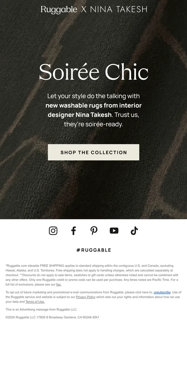 Email from Ruggable. JUST DROPPED: New Nina Takesh styles!