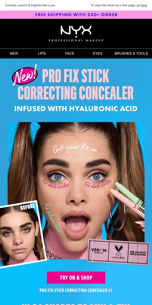 Email from NYX Professional Makeup. Introducing Pro Fix Sticks Correcting Concealer!