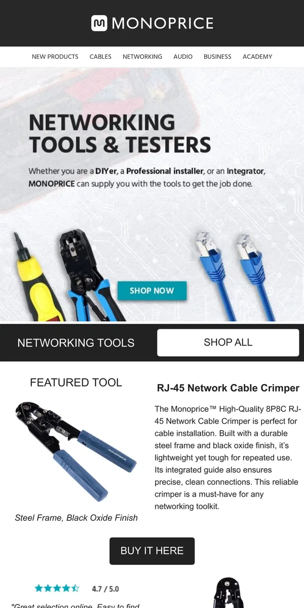 Email from Monoprice. Get the Right Tools for Your Networking Needs! 🔧⚙️