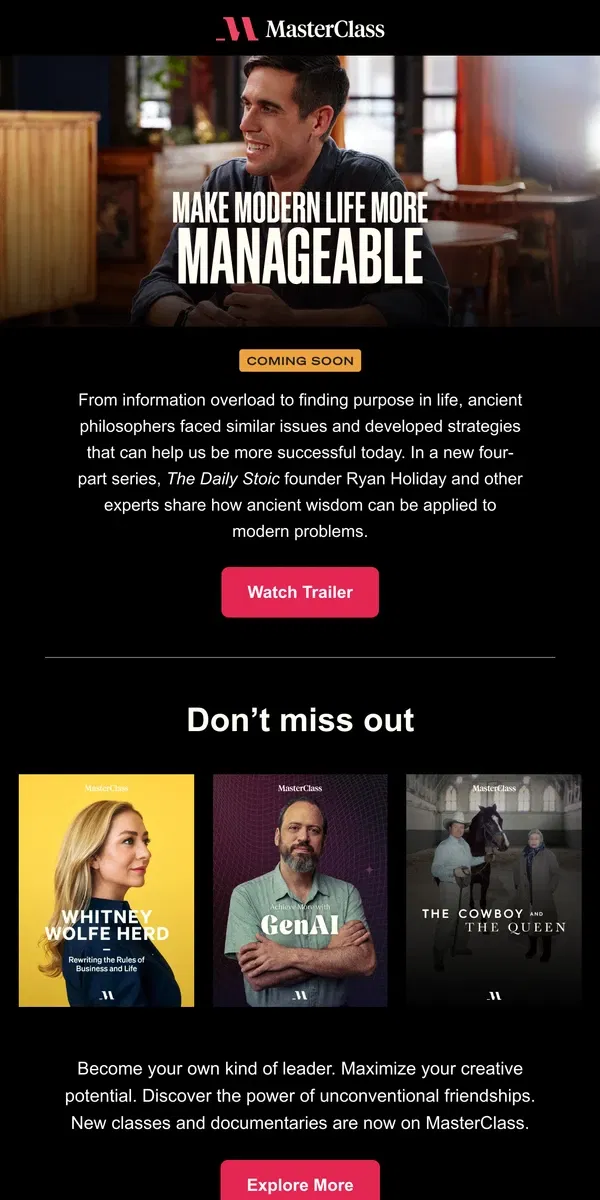 Email from Masterclass. Coming soon: Make modern life more manageable