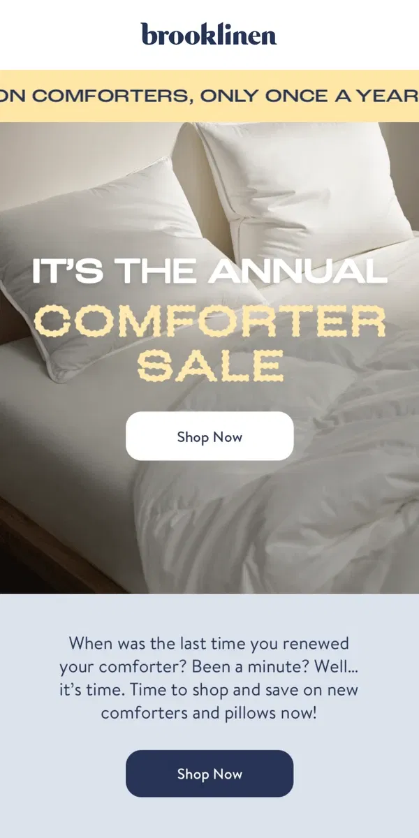 Email from Brooklinen. The Comforter Sale is Here