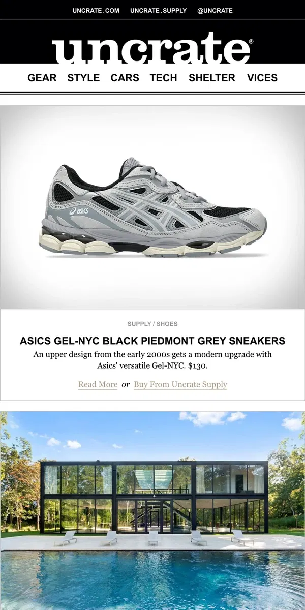 Email from Uncrate. ASICS Gel-NYC Black Piedmont Grey Sneakers & more