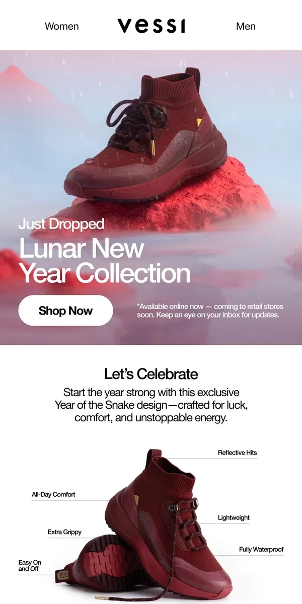 Email from Vessi. Lunar New Year Exclusives