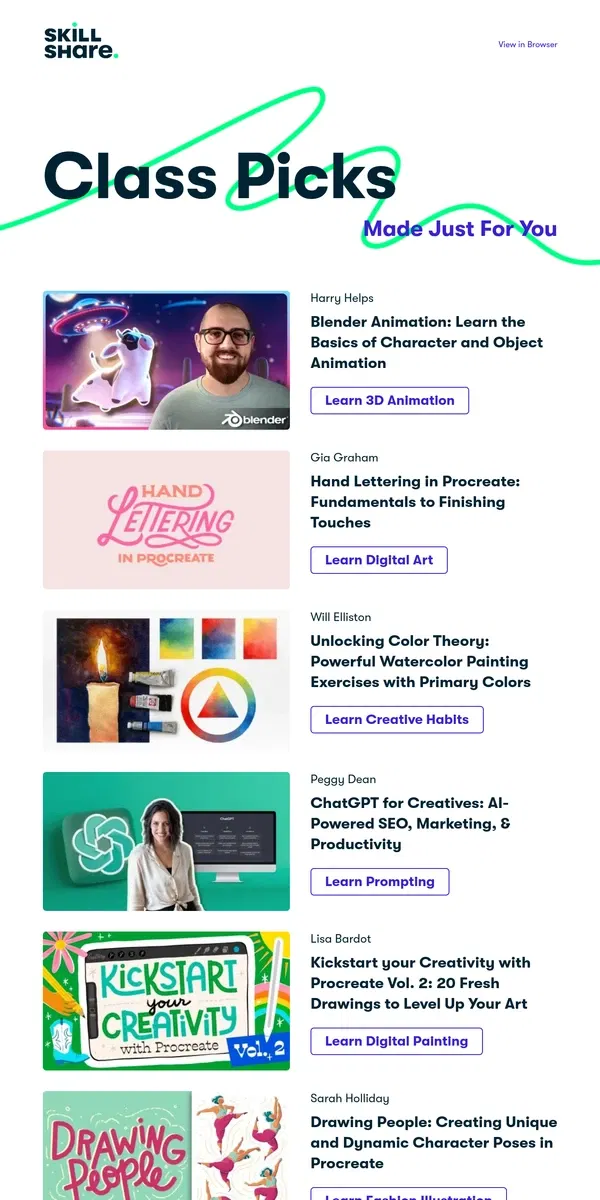 Email from Skillshare. Your Recommended Classes