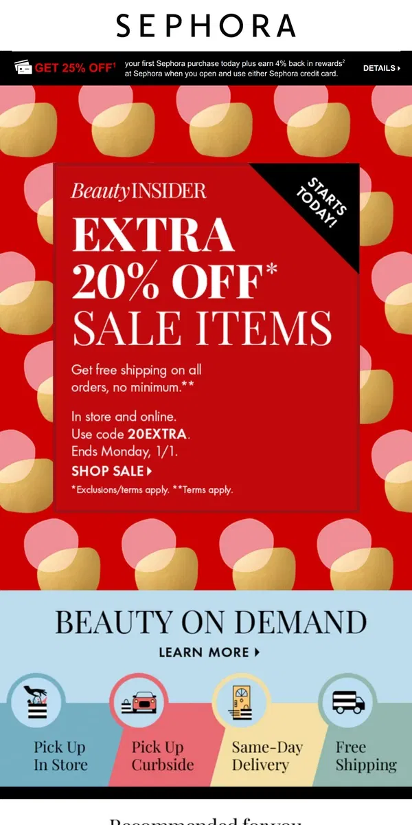 Email from Sephora. Save an extra 20%* on sale items starting NOW 🛍️