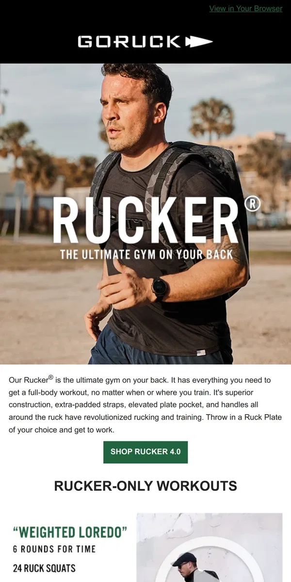 Email from GORUCK. 3 Workouts, Only 1 Piece of Gear