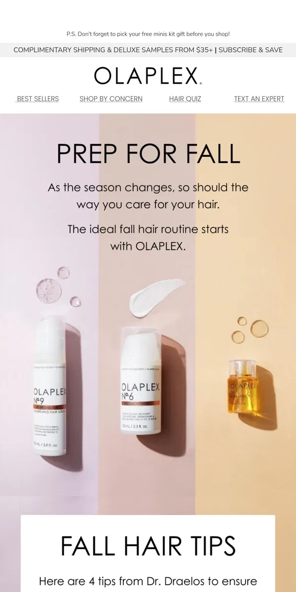 Email from OLAPLEX. Transition Your Hair From Summer To Fall