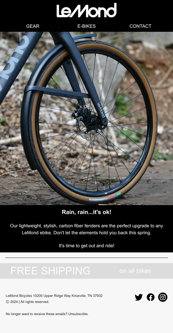 Email from LeMond. Don't let spring showers slow you down!