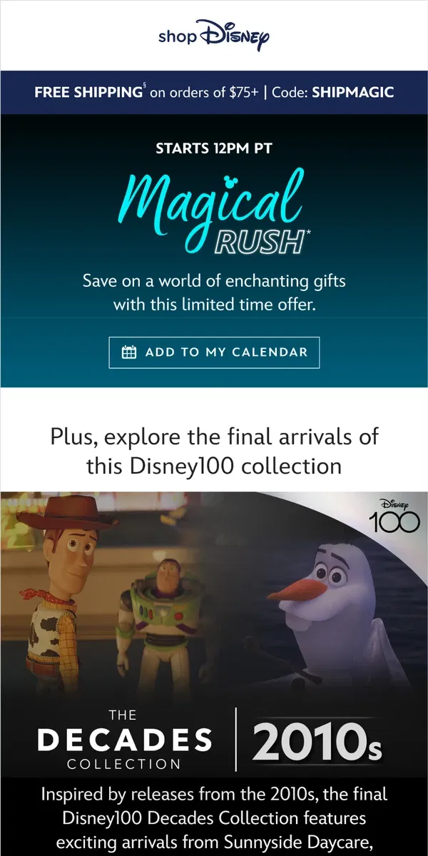 Email from shopDisney. Celebrate the 2010s with an all-new Disney100 collection