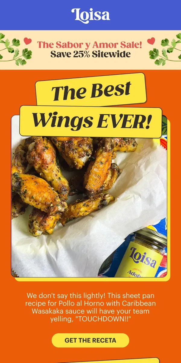 Email from Loisa. Who wants WINGS?! 🏈💥🍗