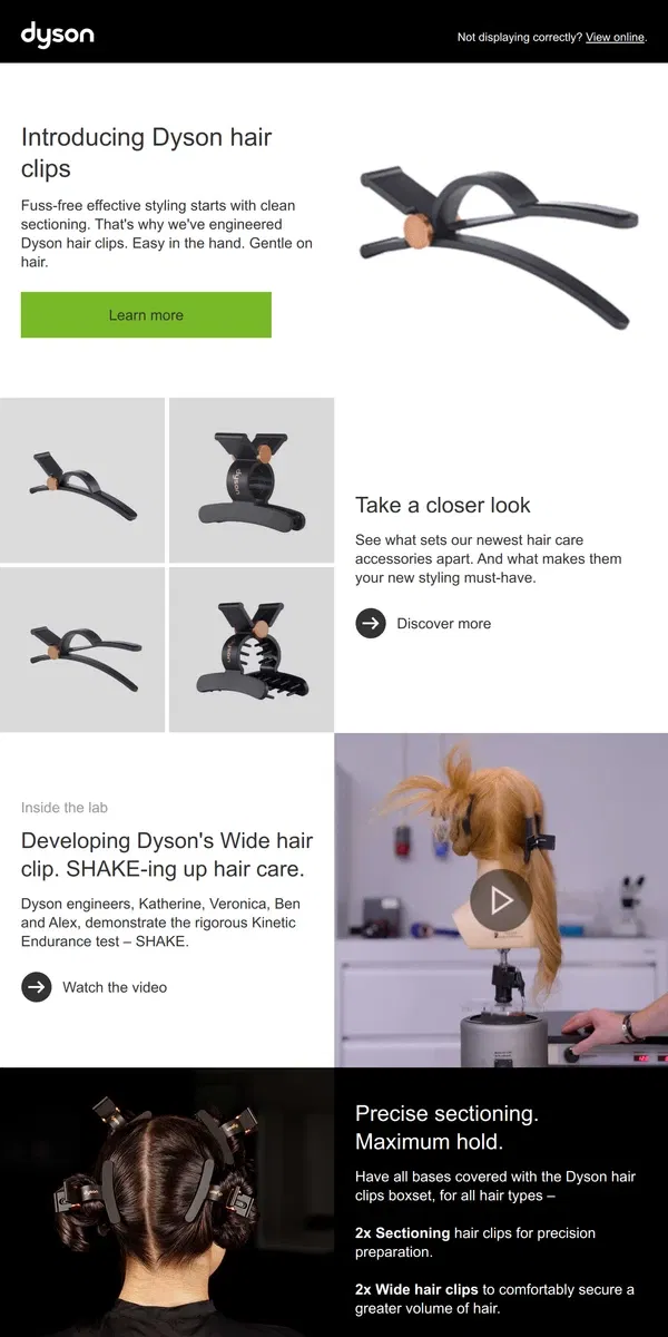 Email from Dyson. New Dyson hair clips – because preparation is everything